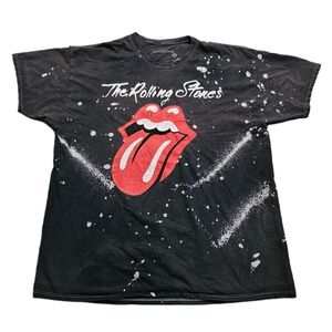 The Rolling Stones Rock Splatter Painted T-Shirt Men XL Big Red Lips Mick Jagger